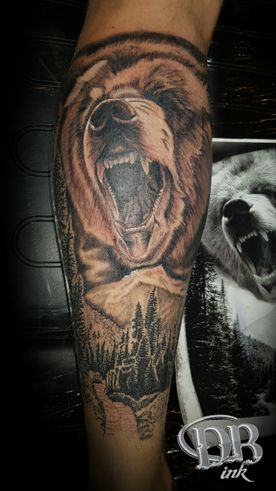 TATTOO,TATOEAGE,DEN BOSCH,DB-INK.TATTOOSHOP,BLACK AND GREY,REALISTIC,REALISTISCH,BEER,BEAR,BOS,FOREST,BERG,MOUNTAIN
