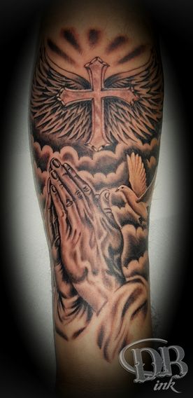 TATTOO,TATOEAGE,BLACK AND GREY,RELIGIEUS,RELIGIOUS,BIDDENDE HANDEN, PRAYING HANDS,