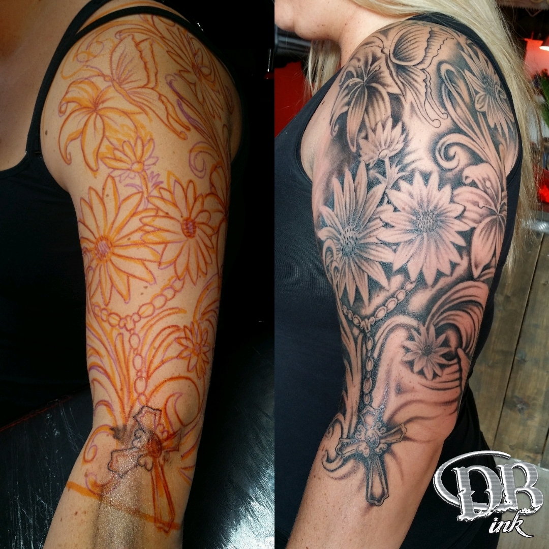 tattoo,tatoeage,free hand,bloemen,flowers,lelie,lily