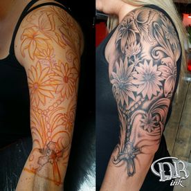 tattoo,tatoeage,free hand,bloemen,flowers,lelie,lily