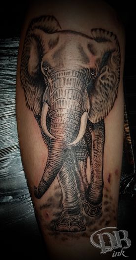 BLACK AND GREY, REALISTISCH OLIFANT,REALISTIC ELEPHANT,TATTOO,TATOEAGE,