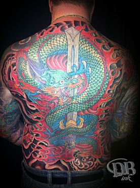 TATTOO,TATOEAGE,JAPANS,JAPANESE,COLOUR,DRAAK,DRAGON,ZWAARD,SWORD