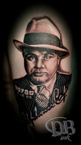 PORTRET,PORTRAIT,AL CAPONE,BLACK AND GREY,REALISTISCH,REALISTIC,TATTOO,TATOEAGE