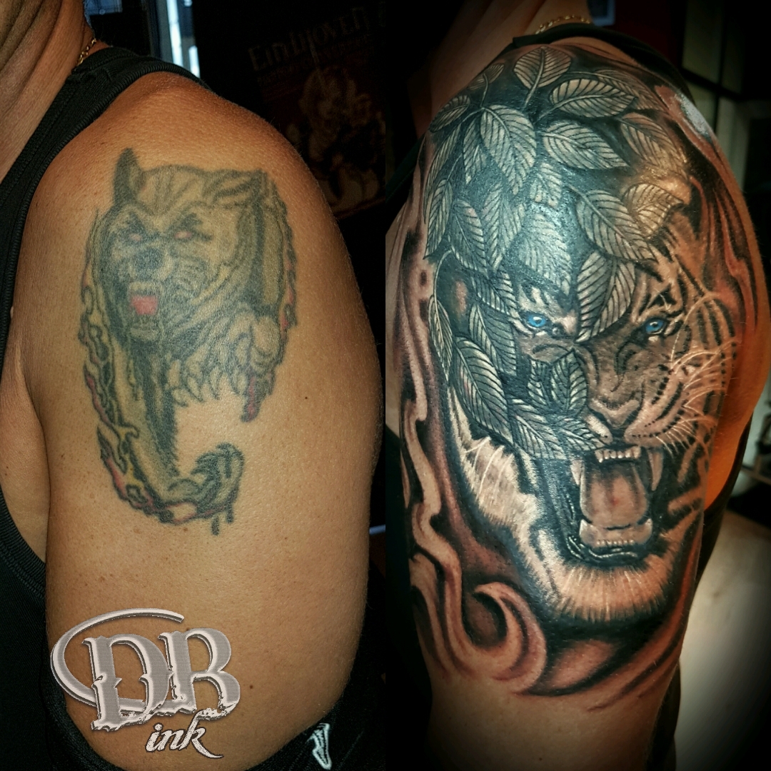 TATTOO,TATOEAGE,COVER UP,BLACK AND GREY,TIGER TIJGER