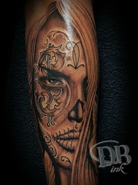 TATTOO,TATOEAGE,BLACK AND GREY,CHICANO,MUERTA