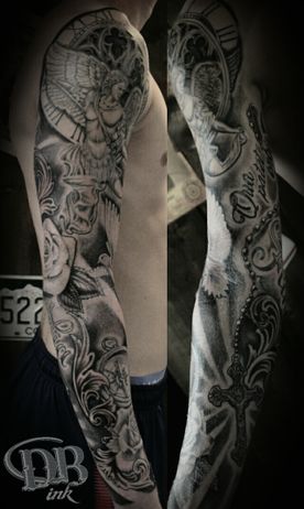 BLACK AND GREY,SLEEVE,REALISTIC,REALISTISCH,ROZEN,KOMPAS,ROSES,